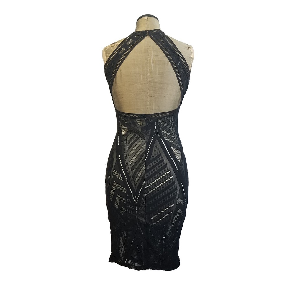 -NEW- Boutique stretch club mini black nude dress - Picture 5 of 8